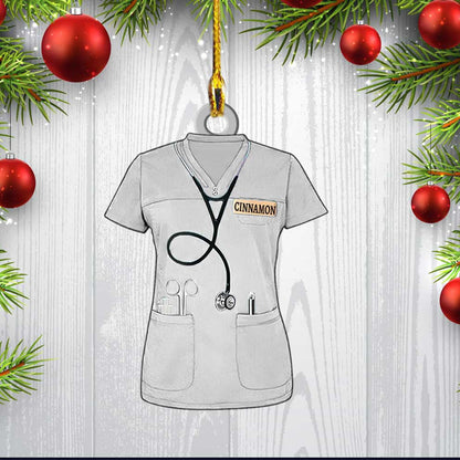 Personalized Nurse Scrubs Ornament, Custom Name Nurse Costume Christmas Ornament for Her OO3743