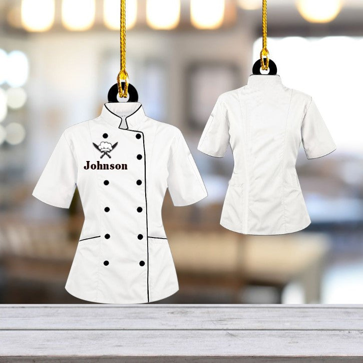 Personalized Chef White Uniform Ornament, Custom Chef Hat Acrylic Flat Ornament Love Kitchen OO3681