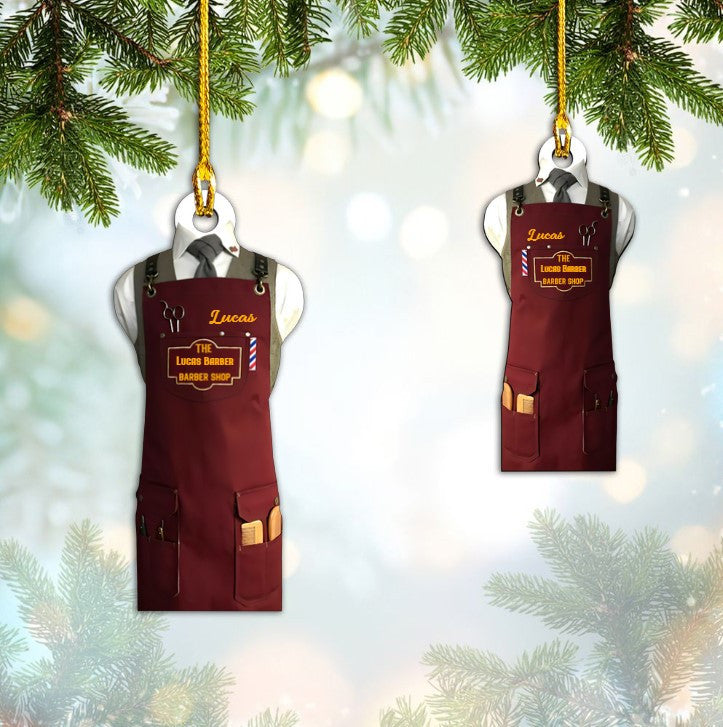 Personalized Barber Apron Custom Christmas Barber Shop Acrylic Ornament for Berber Shop Owner and Staff OO3659