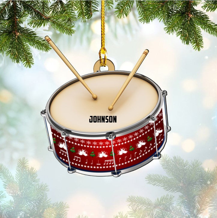 Personalized Custom Text Red Drum Set Custom Shape Ornament for Christmas Gift Drummer OO3657