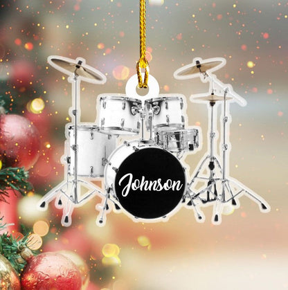 Personalized Custom Text Red Drum Set Custom Shape Ornament for Christmas Gift Drummer OO3657