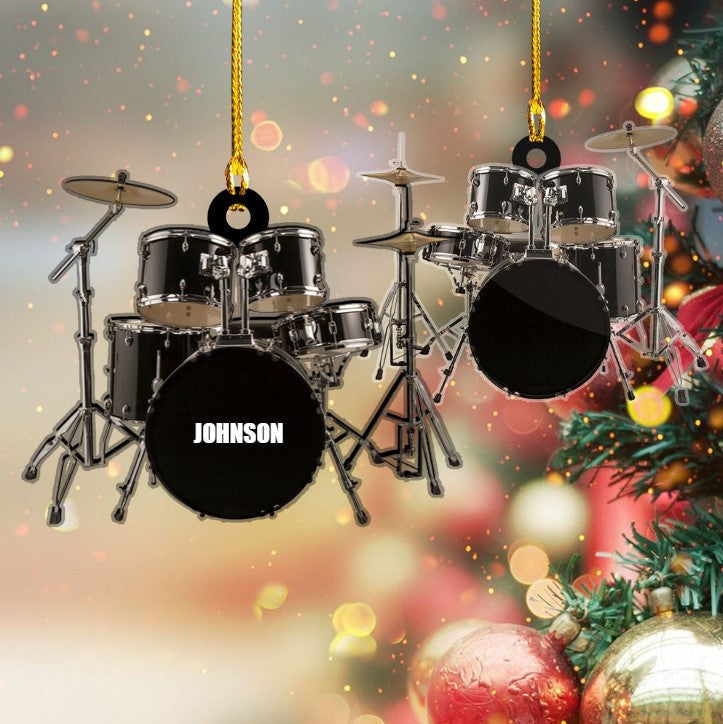 Personalized Custom Text Red Drum Set Custom Shape Ornament for Christmas Gift Drummer OO3657