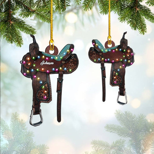 Christmas Version Horse Saddle Personalized Acrylic Ornament for Cowgirl and Cowboy OO3646