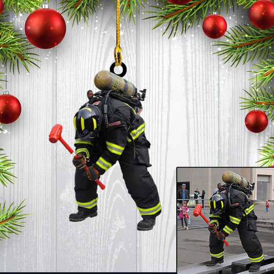 Custom Photo Firefighter Christmas Ornament, Flat Acrylic Ornament for Firefighter Dad, Fireman OO3543