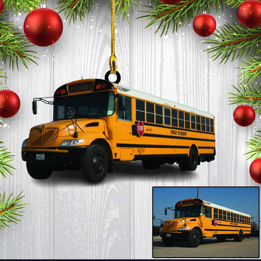 Custom Photo School Bus Flat Acrylic Ornament for School Bus Drivers Christmas gift OO3541