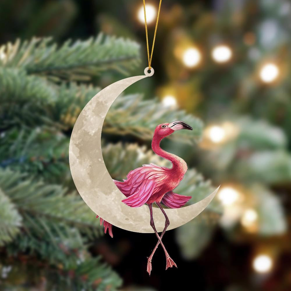 Flamingo Sits On The Moon Hanging Flat Acrylic Ornament OO3486