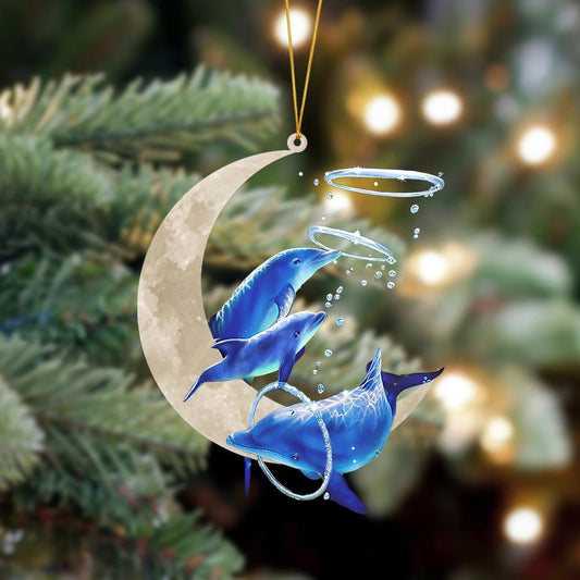 Dolphin Sits On The Moon Hanging Flat Acrylic Ornament OO3500