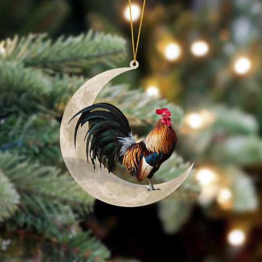 Rooster Sits On The Moon Hanging Flat Acrylic Ornament OO3506