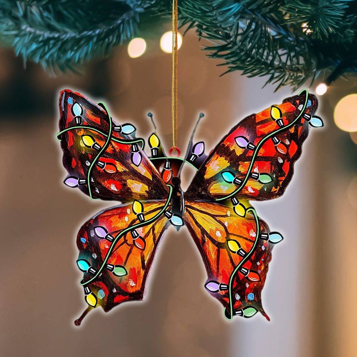 Butterfly Christmas Light Hanging Flat Acrylic Ornament OO3475