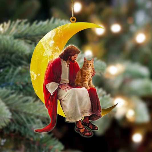 American Bobtail And Jesus Sitting On The Moon Hanging Acrylic Ornament for Cat Lovers OO3456