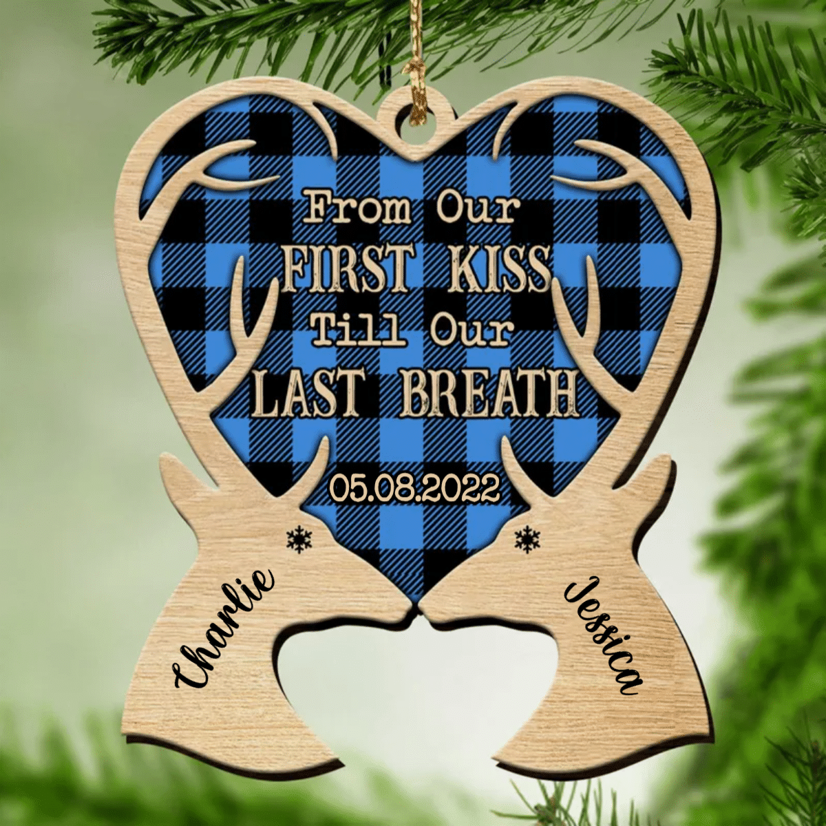 Personalized Deer Couple Wooden Ornament, From Our First Kiss Till Our Last Breath Ornament for Husband OO2937