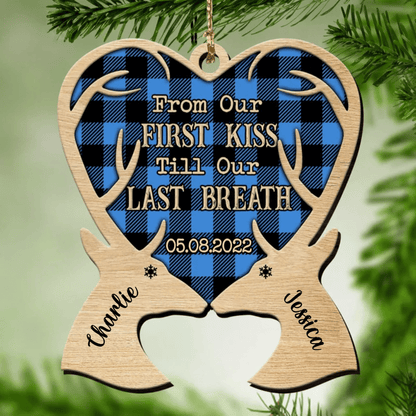 Personalized Deer Couple Wooden Ornament, From Our First Kiss Till Our Last Breath Ornament for Husband OO2937