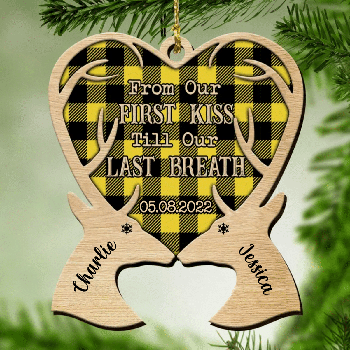 Personalized Deer Couple Wooden Ornament, From Our First Kiss Till Our Last Breath Ornament for Husband OO2937