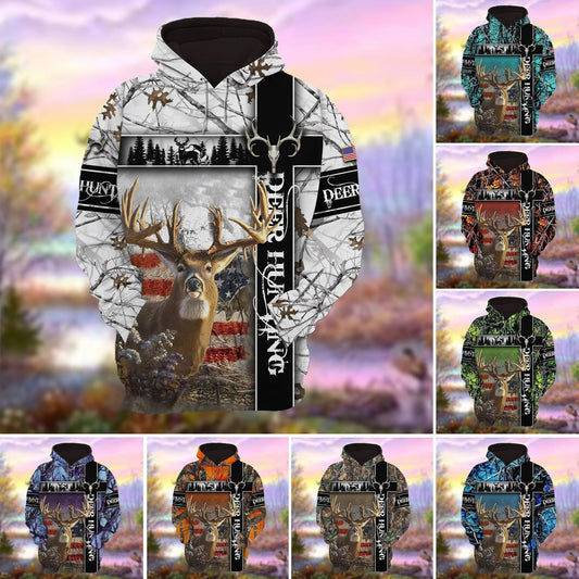 Personalized Deer Hunting Hoodie 3D Pullover American Forest Pattern Deer Hunting Hoodie Hunting Club Uniform SO0504