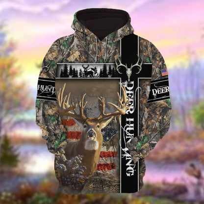 Personalized Deer Hunting Hoodie 3D Pullover American Forest Pattern Deer Hunting Hoodie Hunting Club Uniform SO0504