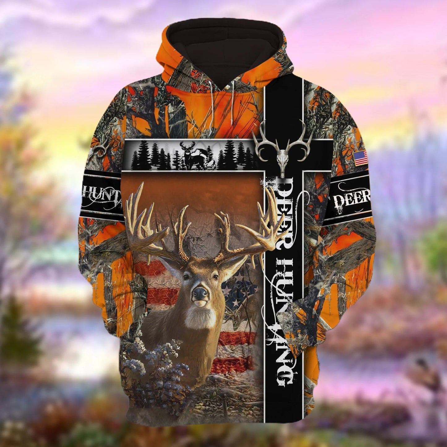 Personalized Deer Hunting Hoodie 3D Pullover American Forest Pattern Deer Hunting Hoodie Hunting Club Uniform SO0504