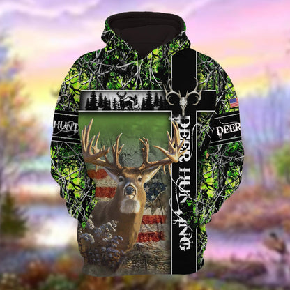 Personalized Deer Hunting Hoodie 3D Pullover American Forest Pattern Deer Hunting Hoodie Hunting Club Uniform SO0504