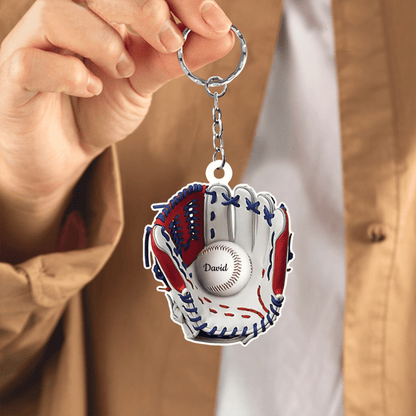 Baseball Gloves Personalized Flat Acrylic Keychain for Baseball Lovers, Gift for Son KO0203