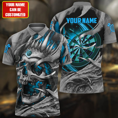 Personalized Name Multicolor Teal Skull Darts All Over Printed Unisex Shirt, Uniform Shirt Dart Team DMO0001