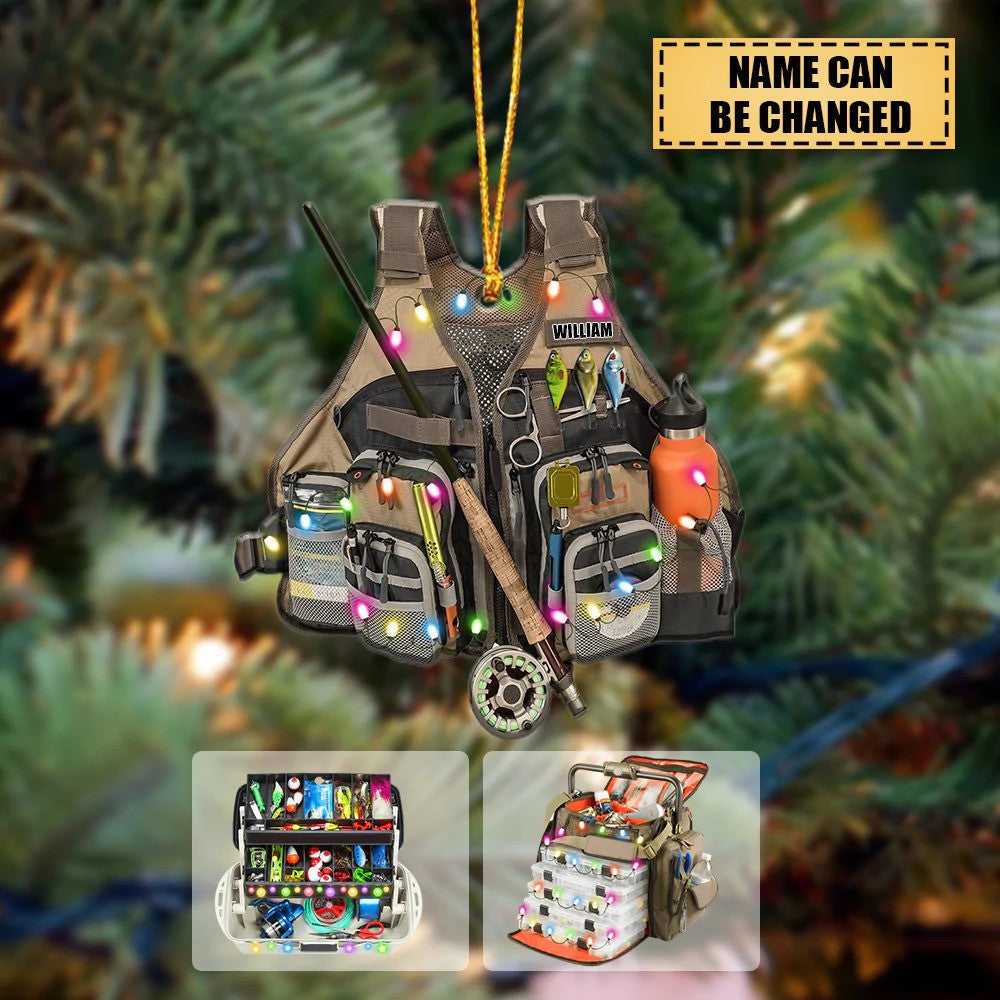 Personalized Fishing Vest And Tackle Box Christmas Ornament Flat Acrylic Fishing Ornament OO2290