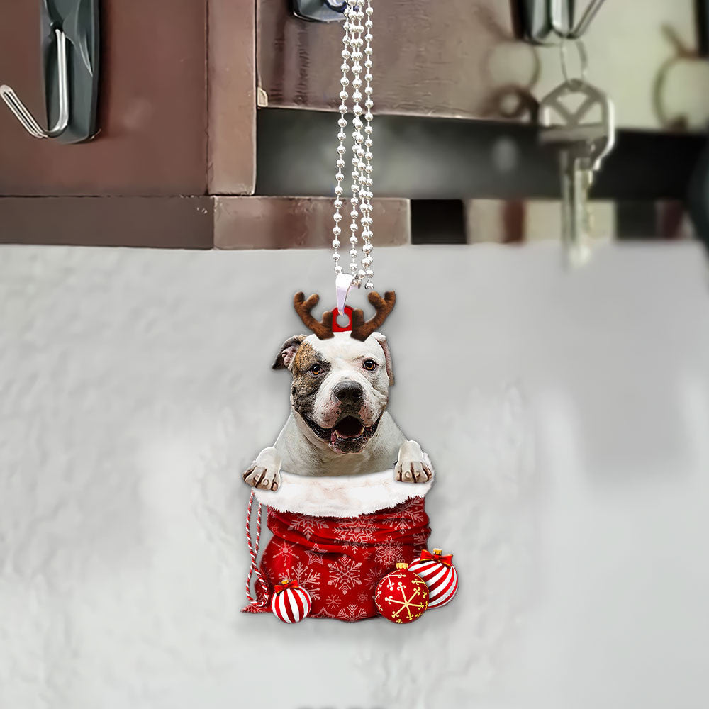 American Bulldog In Snow Pocket Christmas Car Hanging Ornament Tendpins Ornaments OO1191