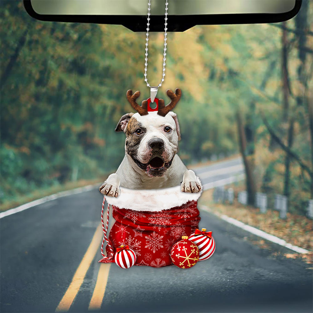 American Bulldog In Snow Pocket Christmas Car Hanging Ornament Tendpins Ornaments OO1191