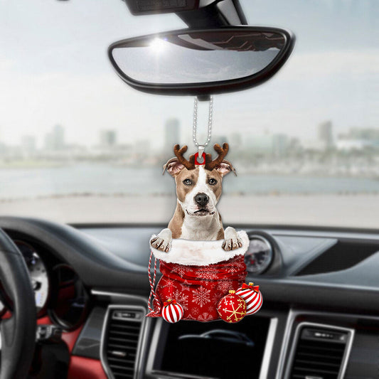 American Staffordshire Terrier In Snow Pocket Christmas Car Hanging Ornament Tendpins Ornaments OO1192