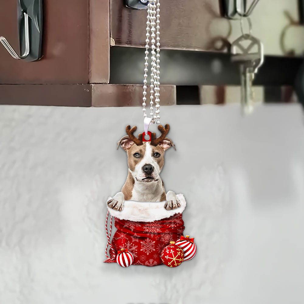 American Staffordshire Terrier In Snow Pocket Christmas Car Hanging Ornament Tendpins Ornaments OO1192