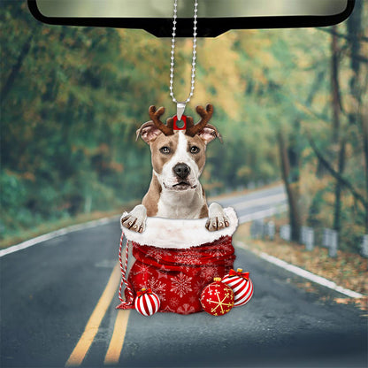 American Staffordshire Terrier In Snow Pocket Christmas Car Hanging Ornament Tendpins Ornaments OO1192