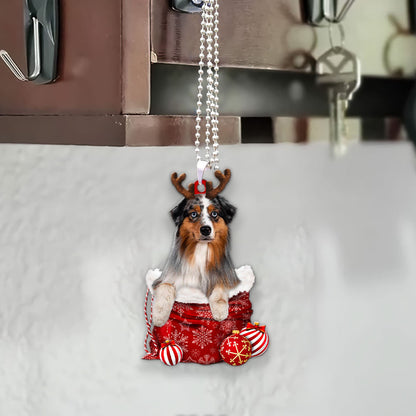 Australian Shepherd In Snow Pocket Christmas Car Hanging Ornament Tendpins Ornaments OO1196