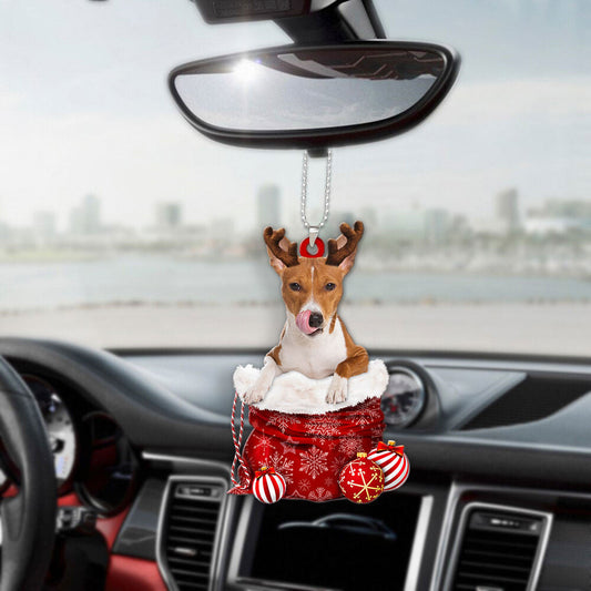 Basenji In Snow Pocket Christmas Car Hanging Ornament Tendpins Ornaments OO1197