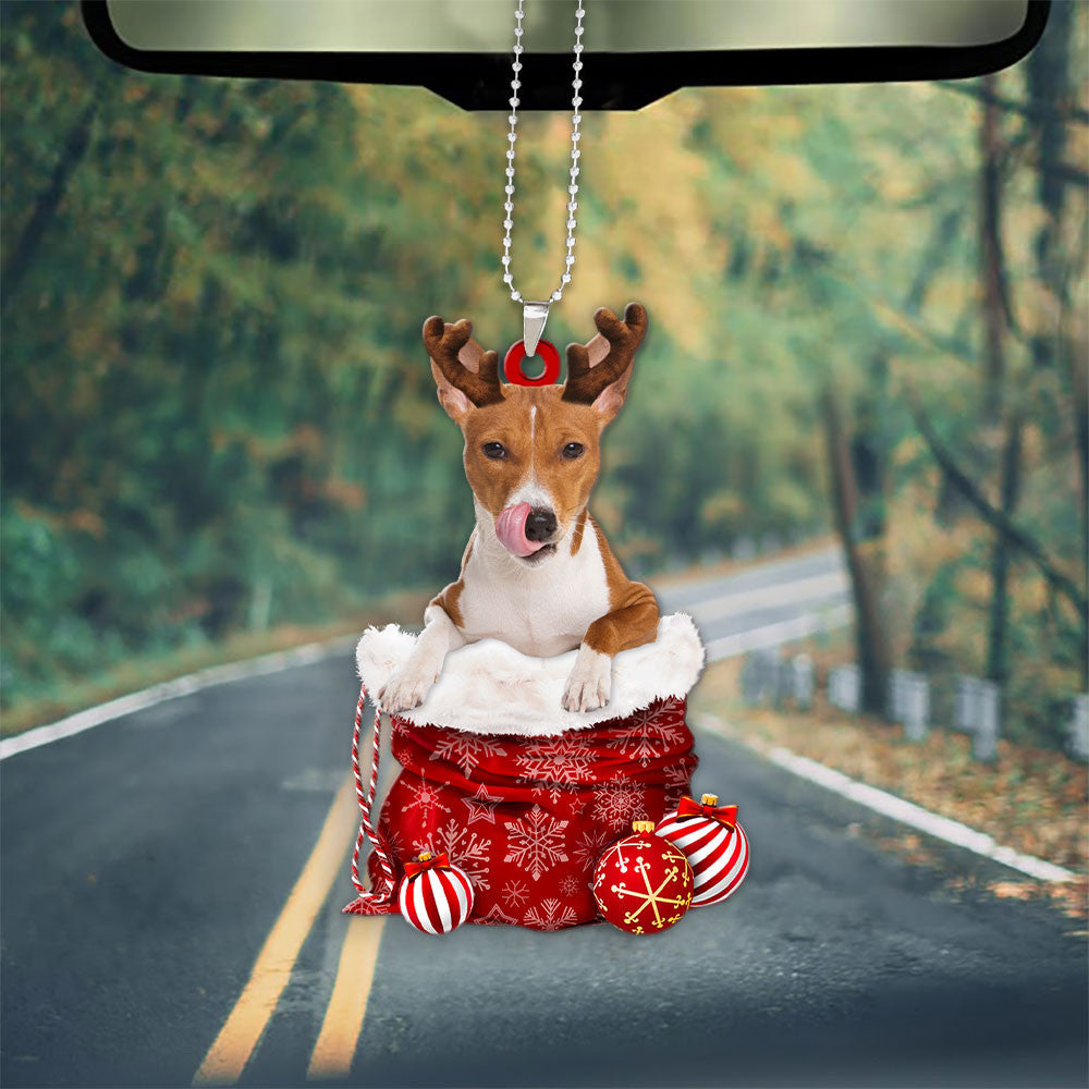 Basenji In Snow Pocket Christmas Car Hanging Ornament Tendpins Ornaments OO1197