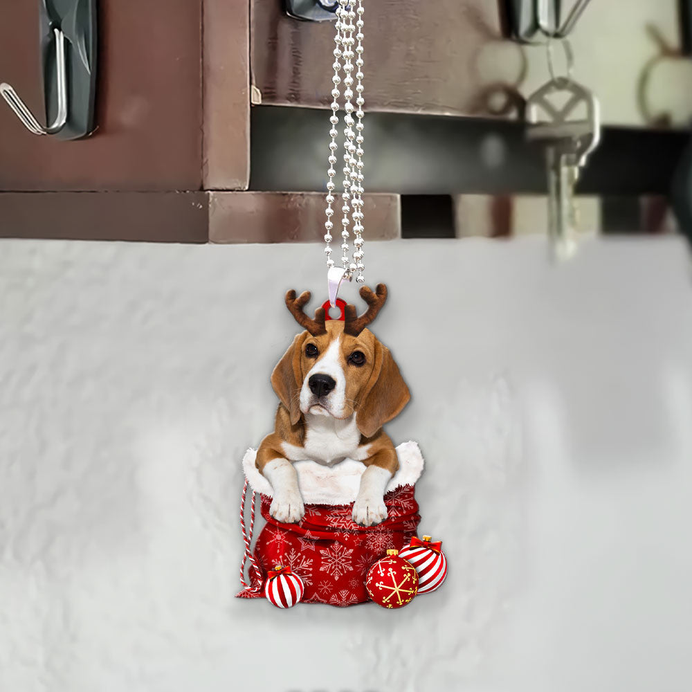 Beagle In Snow Pocket Christmas Car Hanging Ornament Tendpins Ornaments OO1190