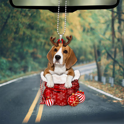 Beagle In Snow Pocket Christmas Car Hanging Ornament Tendpins Ornaments OO1190