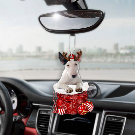 Bull Terrier In Snow Pocket Christmas Car Hanging Ornament Tendpins Ornaments OO1203