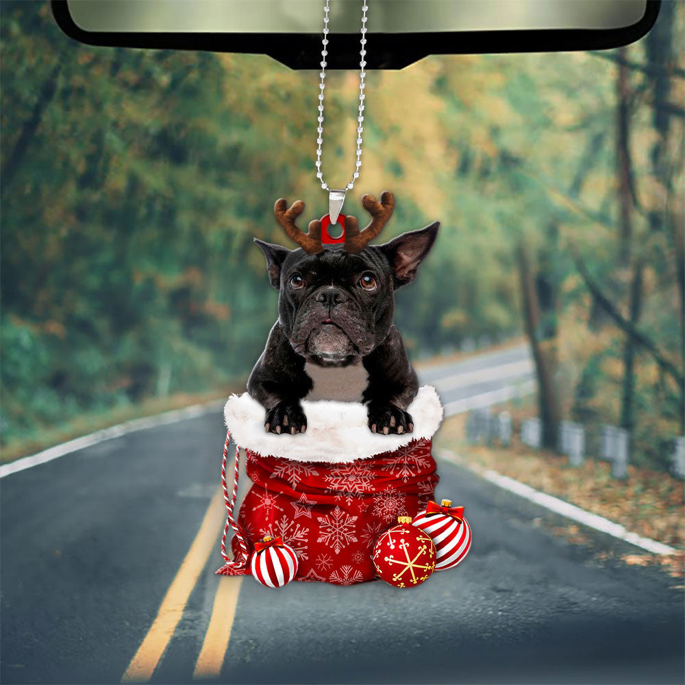 French Bulldog In Snow Pocket Christmas Car Hanging Ornament Tendpins Ornaments OO1186