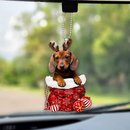 Dachshund In Snow Pocket Christmas Car Hanging Ornament Tendpins Ornaments OO1187