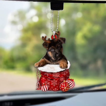 German Shepherd Dog In Snow Pocket Christmas Car Hanging Ornament Tendpins Ornaments OO1185