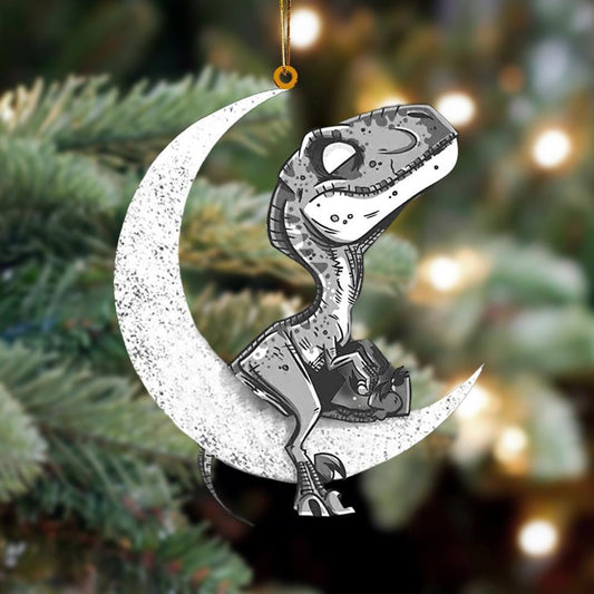 Dinosaur Sits On The Moon Flat Acrylic Hanging Ornament Animals Shaped OO2277