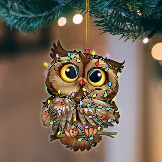 Owl Christmas Light Flat Acrylic Hanging Ornament Animals Shaped OO2272