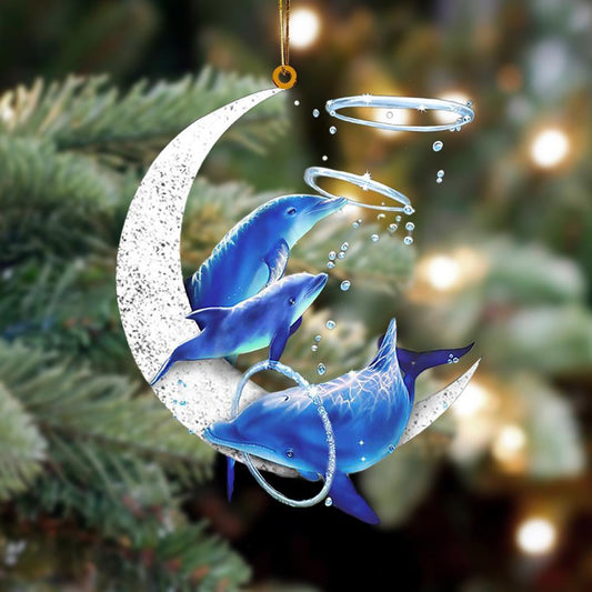 Dolphin Sits On The Moon Flat Acrylic Hanging Ornament Animals Shaped OO2263