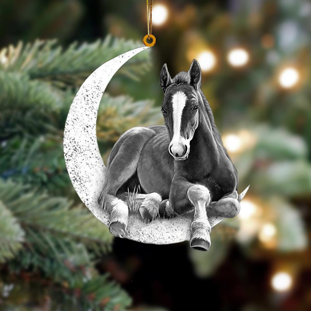 Horse Sits On The Moon Flat Acrylic Hanging Ornament Animals Shaped OO2247