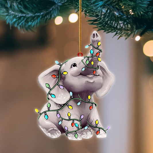 Elephant Christmas Light Flat Acrylic Hanging Ornament Animals Shaped OO2234