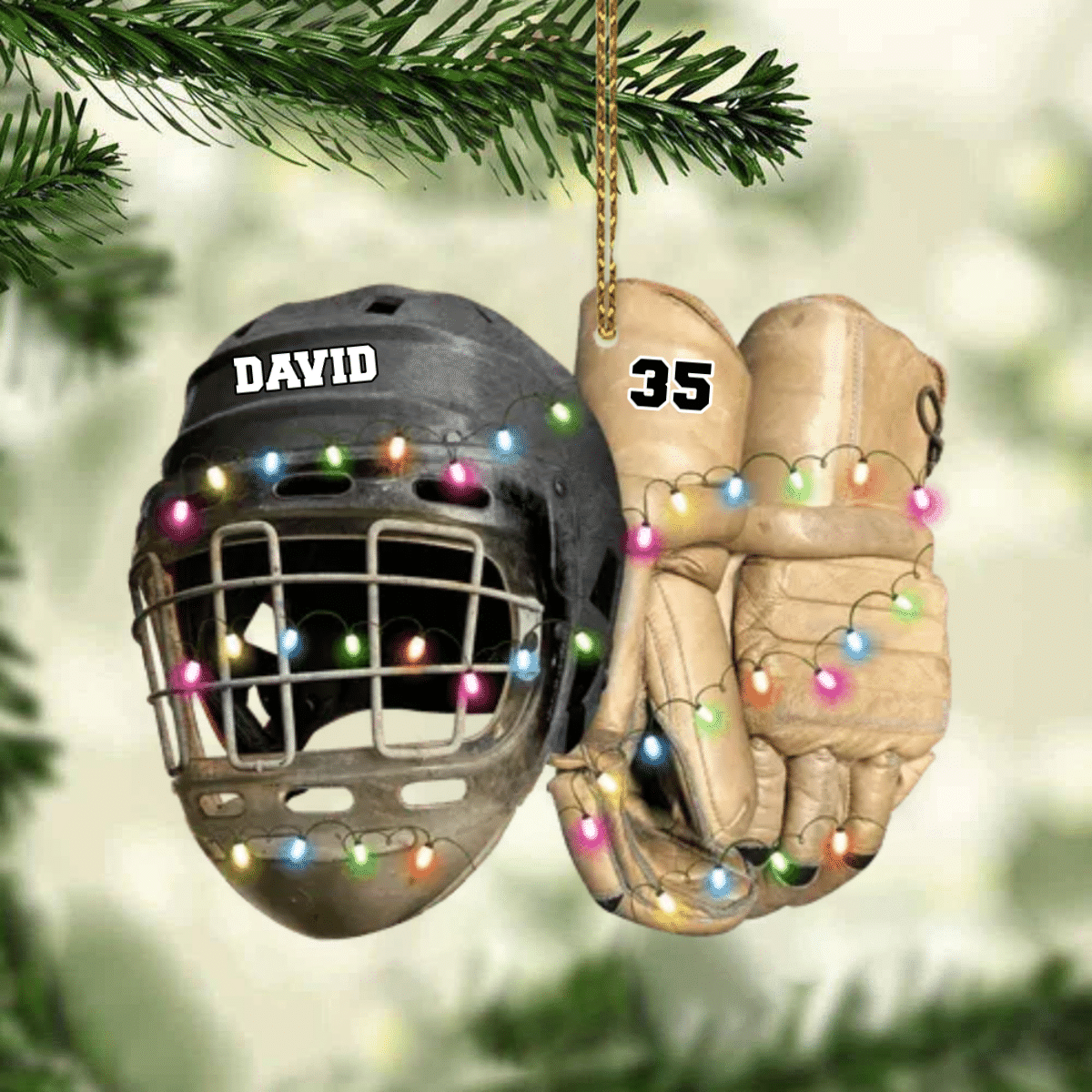 Vintage Hockey Equipment - Personalized Hockey Christmas Ornament for Hockey Players OO1980