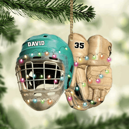 Vintage Hockey Equipment - Personalized Hockey Christmas Ornament for Hockey Players OO1980