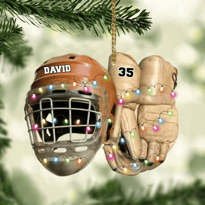 Vintage Hockey Equipment - Personalized Hockey Christmas Ornament for Hockey Players OO1980