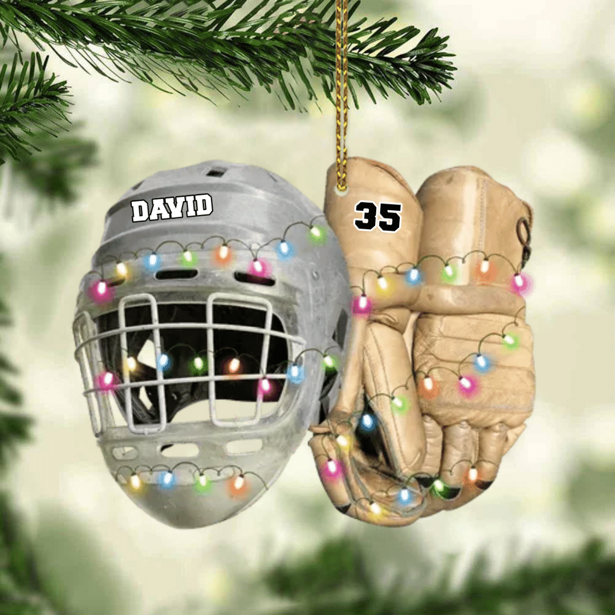 Vintage Hockey Equipment - Personalized Hockey Christmas Ornament for Hockey Players OO1980