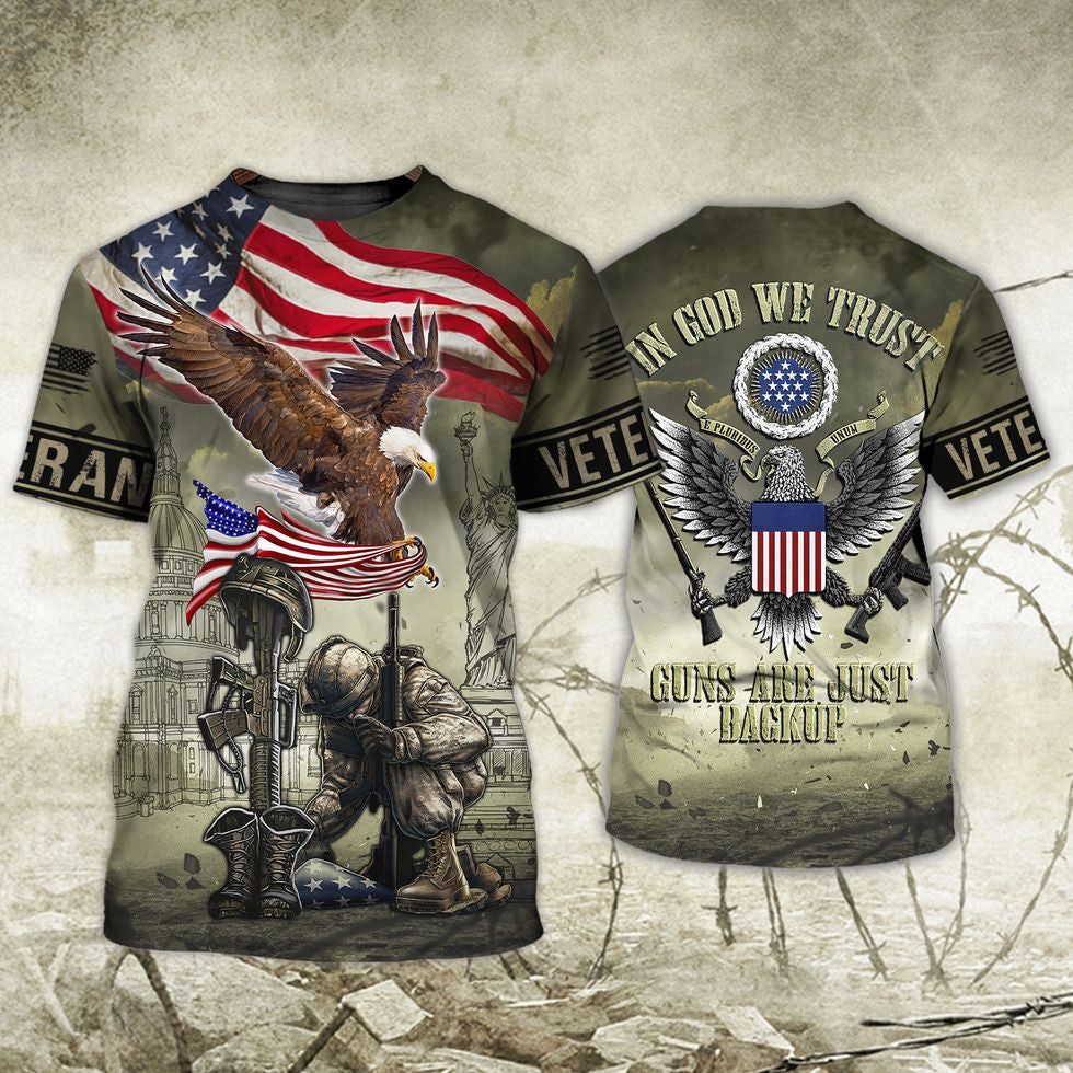 In God We Trust Veteran American Eagle Shirt, 3D Print Veteran Hawaii Shirt Short Sleeve, Gift For A Veteran TO2783