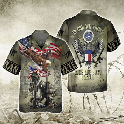 In God We Trust Veteran American Eagle Shirt, 3D Print Veteran Hawaii Shirt Short Sleeve, Gift For A Veteran TO2783