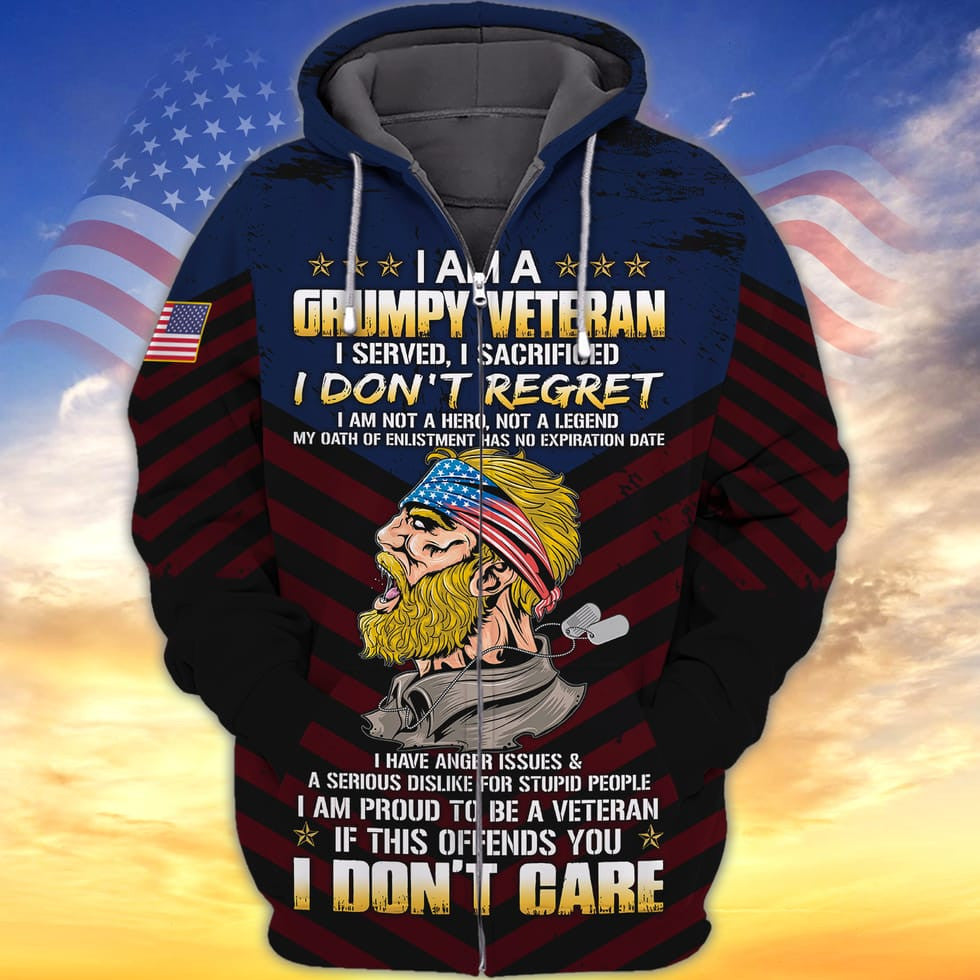 I Am A Grumpy Veteran 3D Print Shirt Men Women, Proud To Be Veteran Clothing, Veteran Gift TO2739